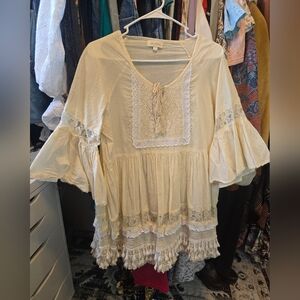 Velzera Ivory Lace Tunic with Tassels